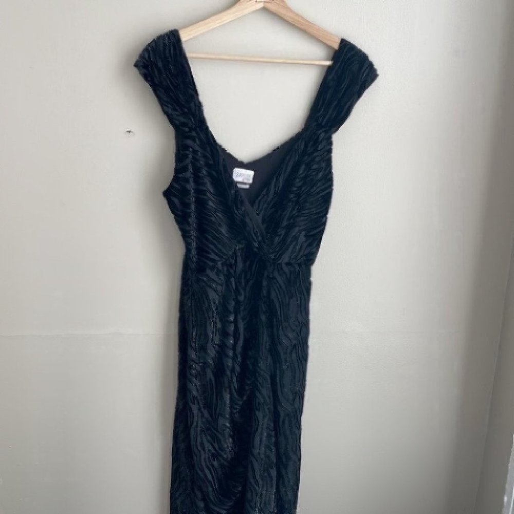 SAYLOR Farrah Tiger Metallic Velvet Burnout Divoré Wrap Style Midi Slit Dress - Picture 2 of 16